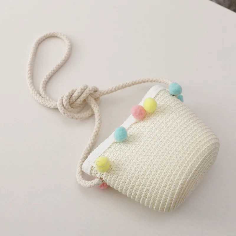 Handmade summer girl shoulder bag chrysanthemum grass rope messenger bag childrens key coin wallet cute princess mini handbag W240813