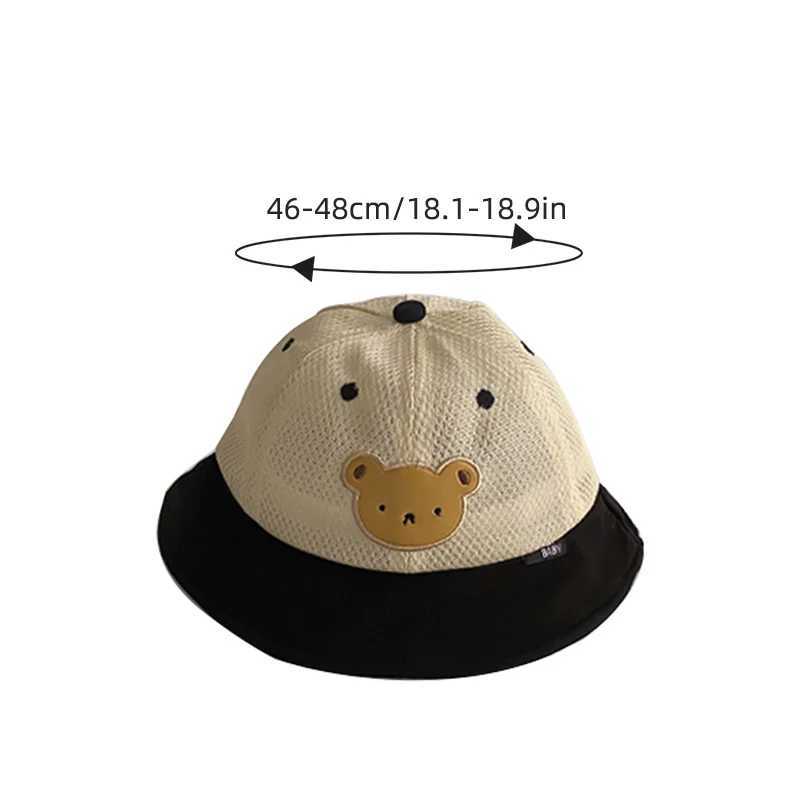 Summer Mesh Baby Sun Hat Cute Bear Outdoor Fighting Hat Suitable for Children Wide Brim Boys and Girls Fisherman HatW240713
