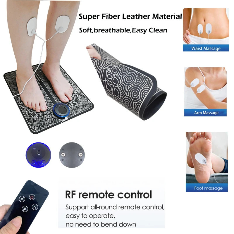 Remote control foot massage pad with 2 patches for full body massage and USB charging convenient and fast 240713
