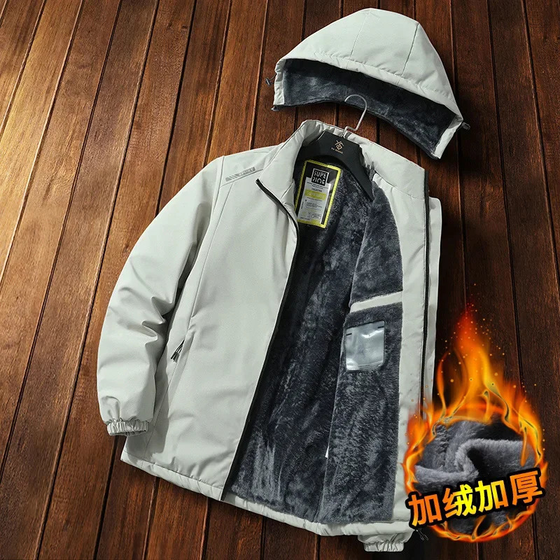 Men Warm Winter Parka Fleece Hooded Thermal Male Windproof Casual Jacket Coat BlackThick Detachable Hat 240711