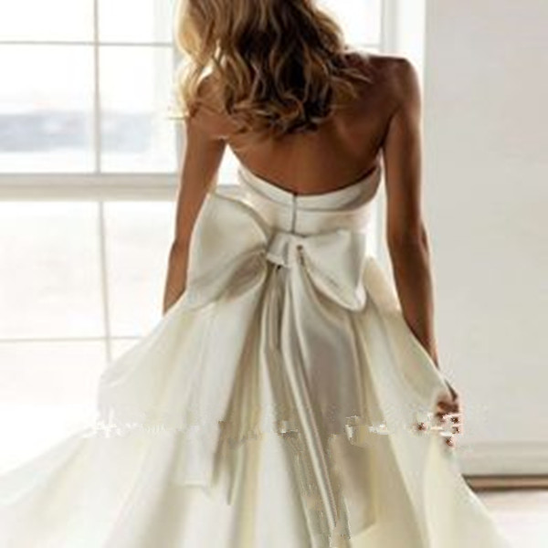 Hochzeitskleid Satin Mermaid Wedding Dress with Detachable Train Strapless Simple Brautkleid Bow Back Vestido De Noiva Sereia