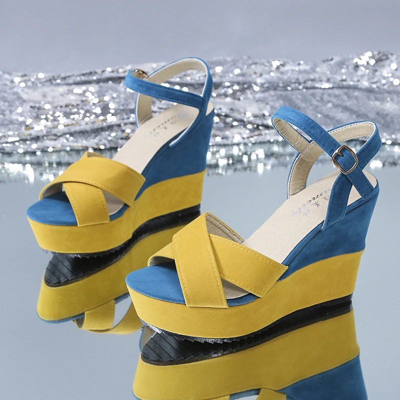 2024 Women Wedges Sandals Summer Mixed Colors Platform Sandals Women Casual Shoes High Heel Sandalias Mujer 240708