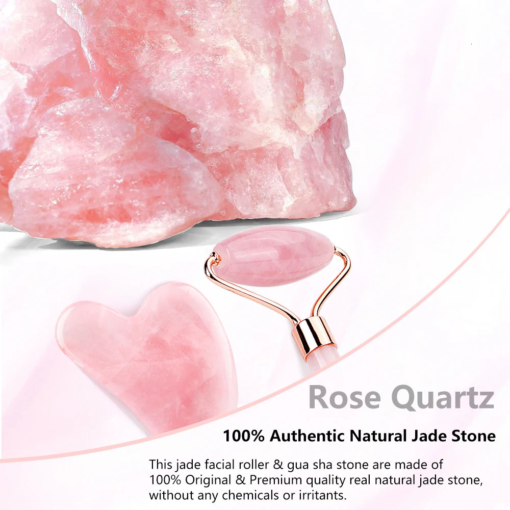 Natural rose quartz jade roller Gua Sha set body massage roller jade massage roller beauty massage tool 240713
