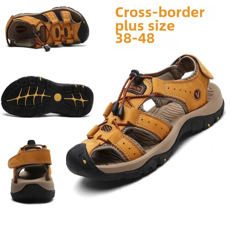 Cross-border Mens Sandals Beach Shoes Ultra-fine Leather Head Anti-collision Outdoor Trekking Shoes For Men 240708