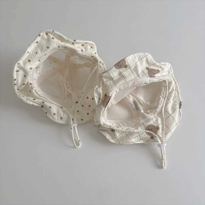 Cartoon printed baby sun hat big brick sunset childrens fisherman hat cute breathable mesh girl Panama boy bucket hatW240713