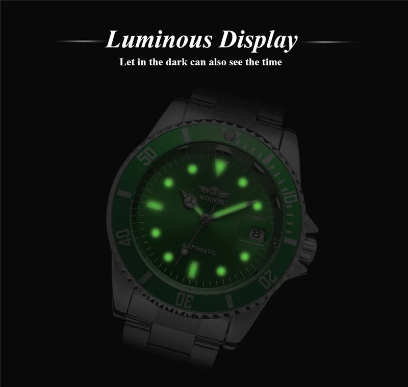 Winner 02B Can rotate the bezel Waterproof Luminous Casual Automatic Mechanical Watches Sports Men Steel Wristwatch Reloj Hombre 240709