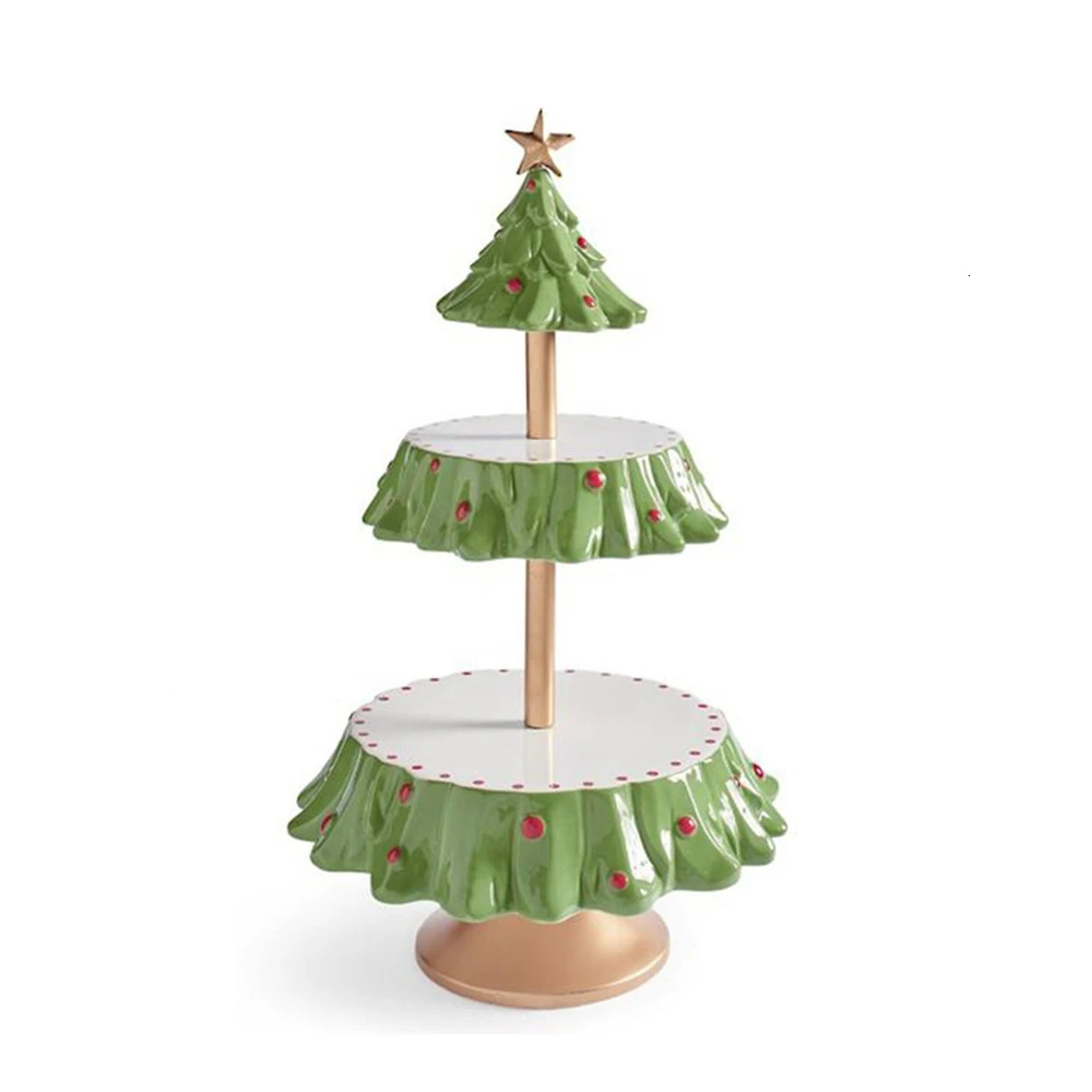Christmas Tree Dessert Table Fruit Double Layer Cake Stand Holiday Party Candy Plate Tray Xmas Snack Rack Holder 240709