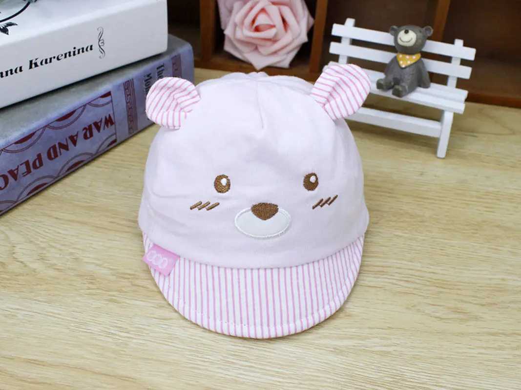 2018 New 4-Color Newborn Baby Boys and Girls Baseball Hat Neutral Bear Striped Hat Cute Bear Ear HatW240713