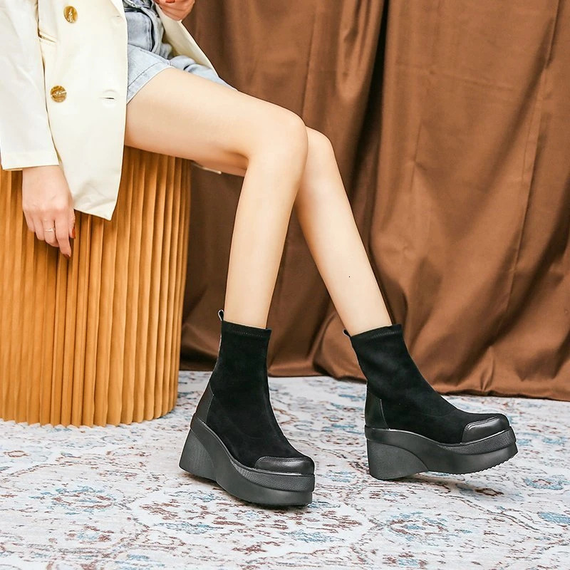 Womens Boots Autumn Winter Botines Chelsea Short Platform Shoes Chunky Elegant Ankle Black and Low Price 240708