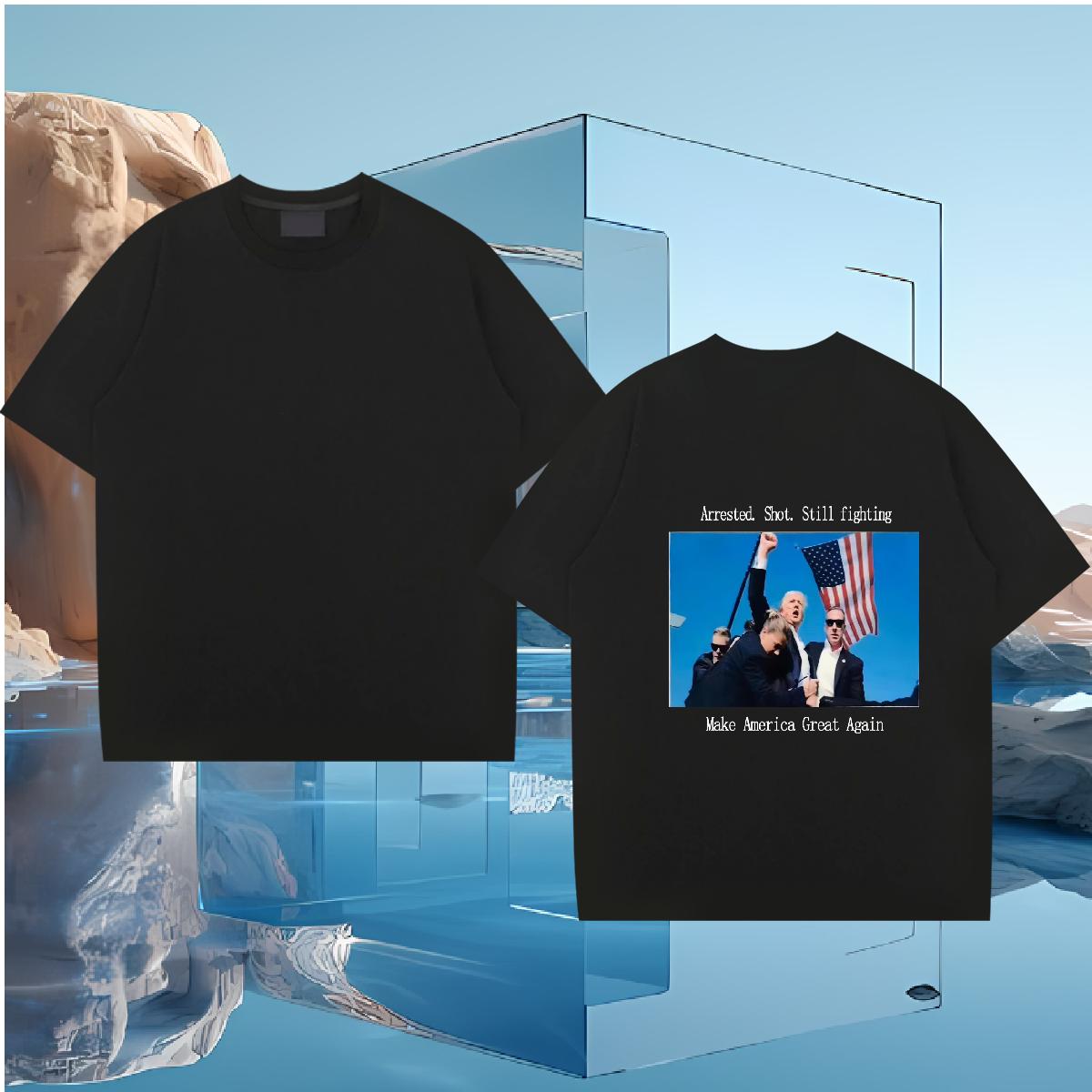 Man T Shirts Oversized Trump Arrested Shot Make America Great Again Printed 100% Cotton 230g Tees Short Sleeves Wholesale Tee Shirt