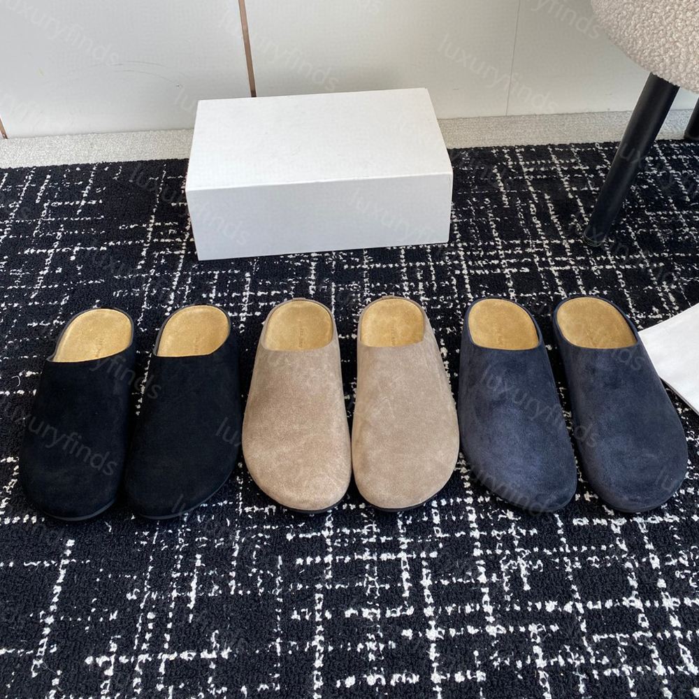 Top quality minimalism mules sandal Suede Round-toe Flat slippers slides women's slip on shoe Luxury designer slides for womens Factory footwear