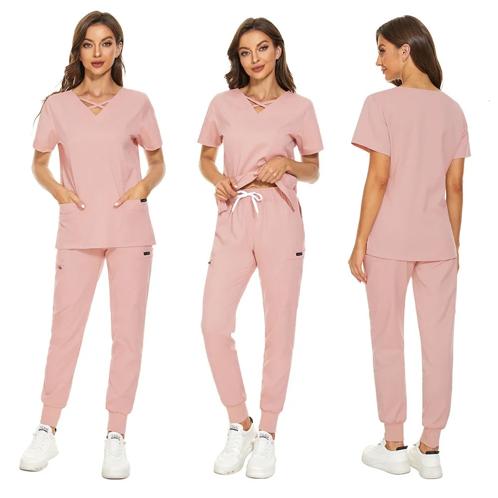 Beauty Salon Work Uniforms Short-sleeved Health Services Work Wear Scrubs Quallity Women Nurse Uniform with Pocket 240708