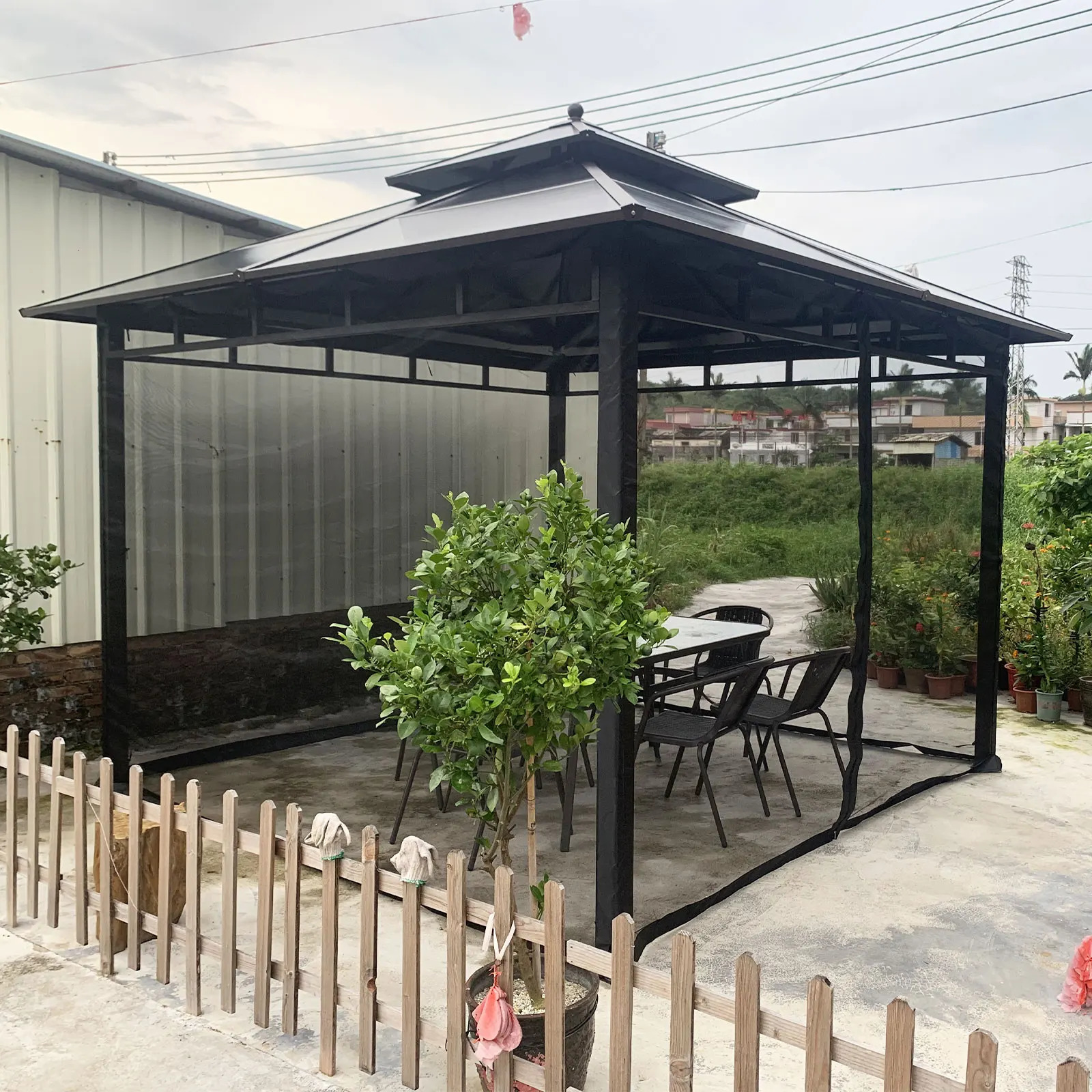 Outdoor Gazebo Mosquito Netting Universal Replacement Canopy Net Screen 4Panel Sidewall Curtain with Zippers for Garden Patio Sheer Curtains 240712