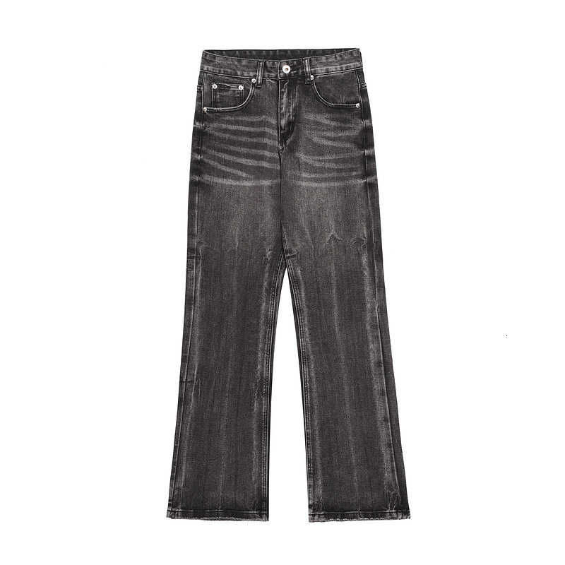 D1231 Custom American high street distressed vintage washed Black flared casual denim men's jeans
