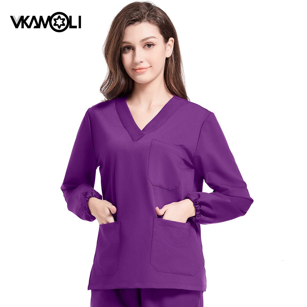 Solid color elastic fabric Long sleeved scrubs tops scrub pants jogger Dental pharmacy laboratory operating room work uniform 240708