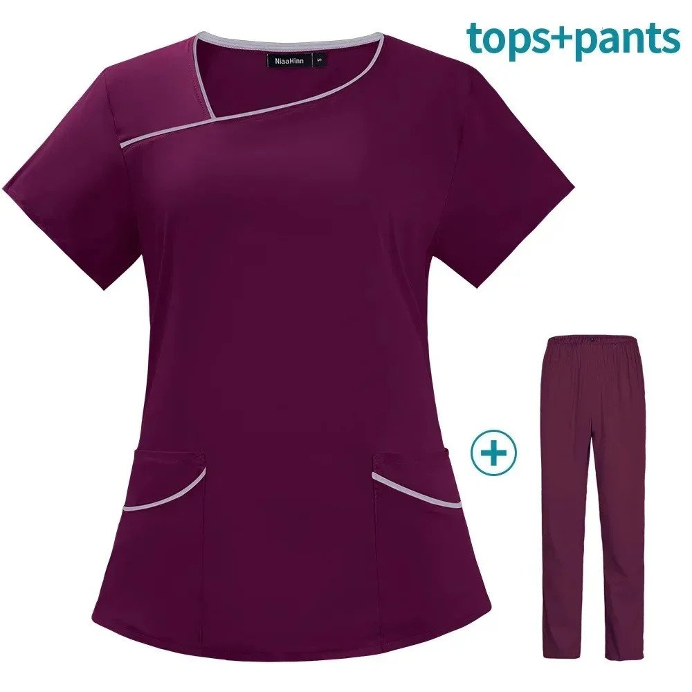 Stretch Scrub Tops With Pocket Pants Nurse Uniform Summer Doctor Surgery Overalls Beauty Salon Workwear Uniforms 240708