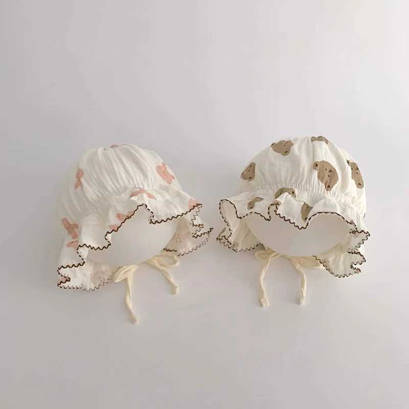 Newborn Baby Hat Summer Soft Cotton Baby Boy and Girl Lace Hoodie Cute Bear Rabbit Flower Printed Preschool Sun HatW240713