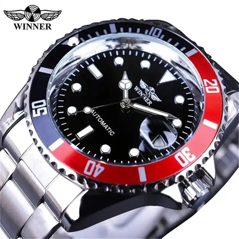 Winner 02B Can rotate the bezel Waterproof Luminous Casual Automatic Mechanical Watches Sports Men Steel Wristwatch Reloj Hombre 240709