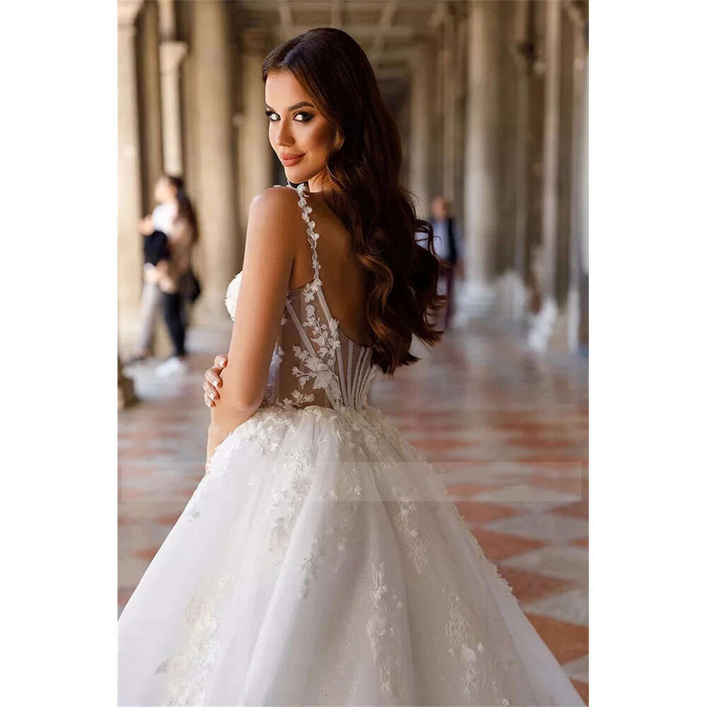 Square Neck Sexy Off Shoulder Sleeveless Fluffy Princess Style Mopping Wedding Dresses Sweetheart A-e White Bridal Gowns 2023