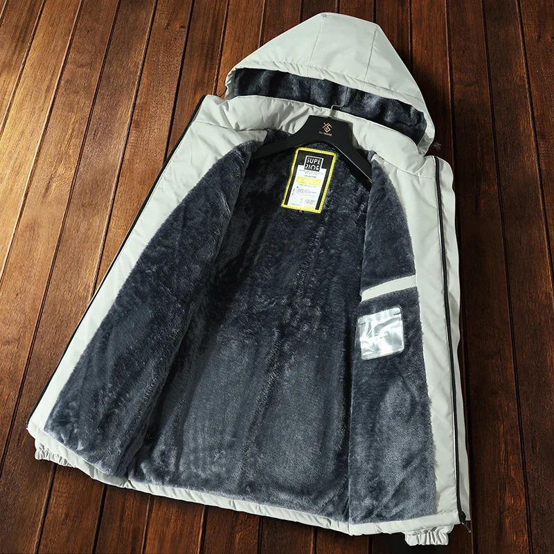 Men Warm Winter Parka Fleece Hooded Thermal Male Windproof Casual Jacket Coat BlackThick Detachable Hat 240711