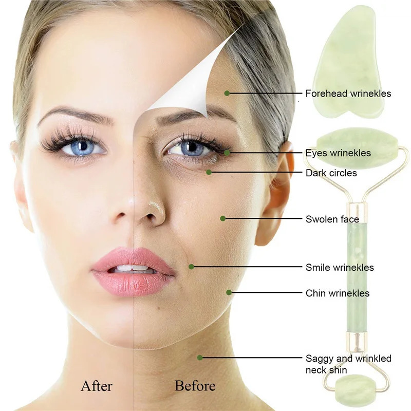 Natural rose jade roller massager Gua Sha board jade massage machine for body face eye scraping and 240713