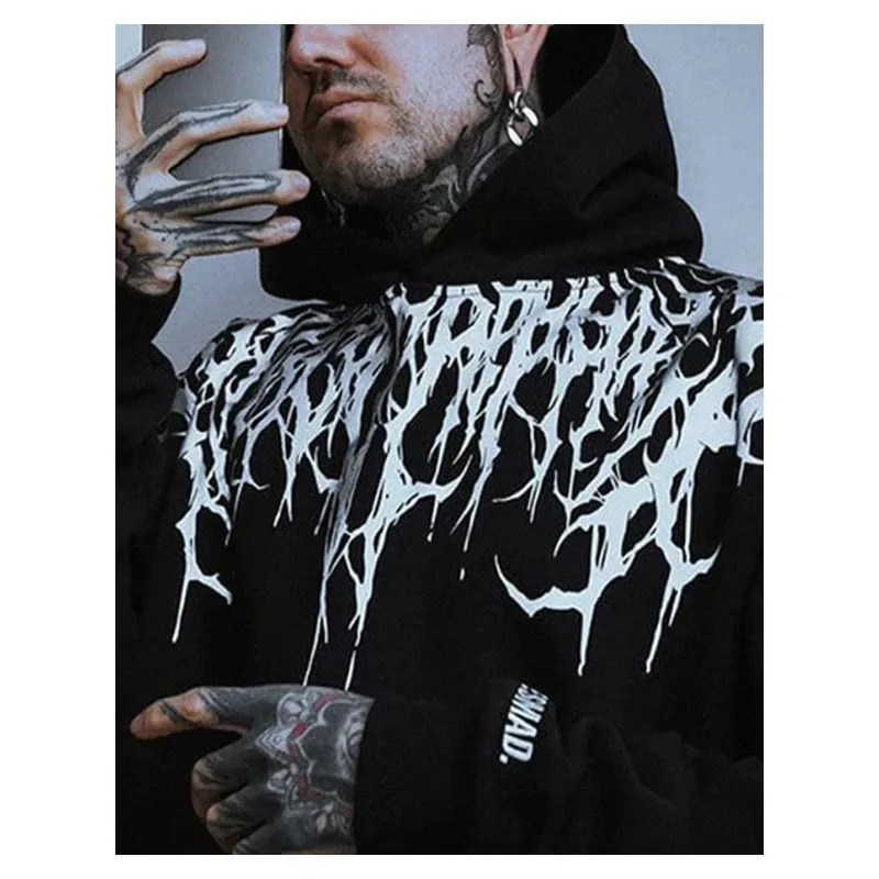 Mens Evil Blood Large Pattern Hoodie Unique Personality Casual Autumn Winter Thickened Warm Black for Men Full 240710