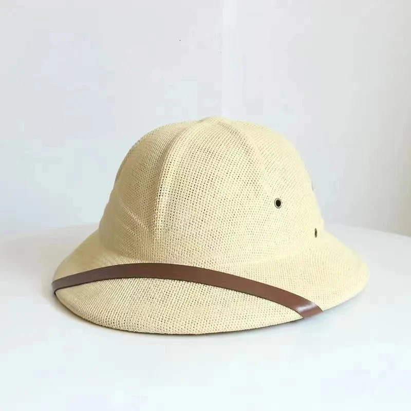 2024 Fashion Vietnam War Army Hat Women Men British Explorer Straw Helmet Summer Boater Bucket Sun Hats Unisex Jungle Miners Cap 240709
