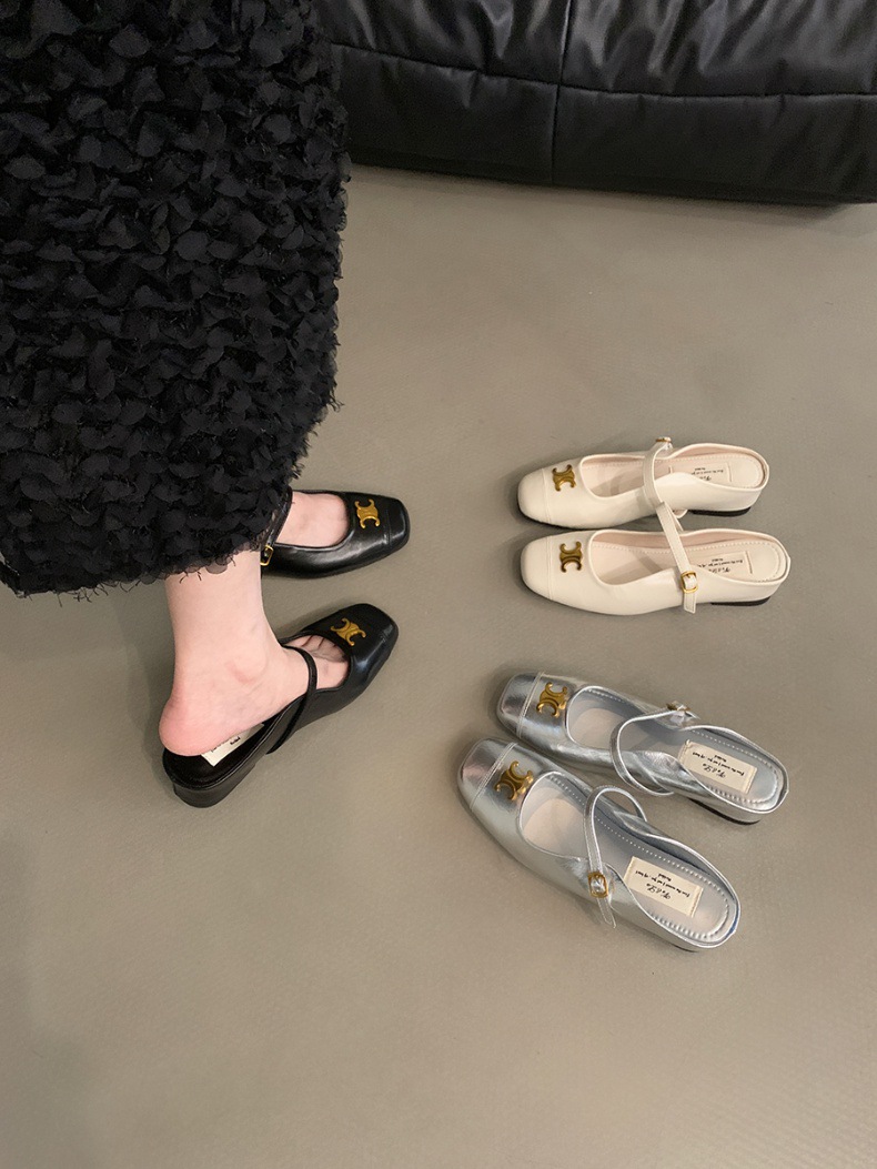 Inner height, Mary Jane single shoes, gentle temperament, French sandals, Korean version of the thick-soled women's toe semi-drag 22fd