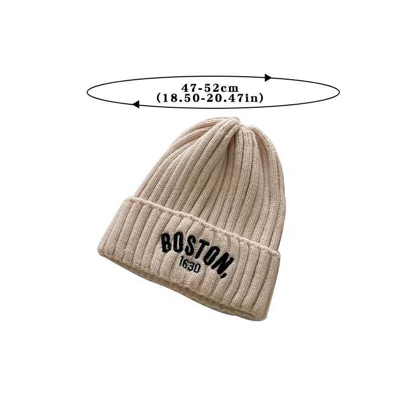 Solid color letter baby bean hat winter warm knit hat for girls and boys retro embroidery Boston childrens crochet hatW240713
