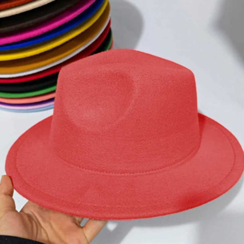Childrens Fe Hat Solid Childrens Jazz Hat Classic Wide Edge Panama Top Hat Boys and Girls Imitate Wool Wide Edge Felt HatW240713