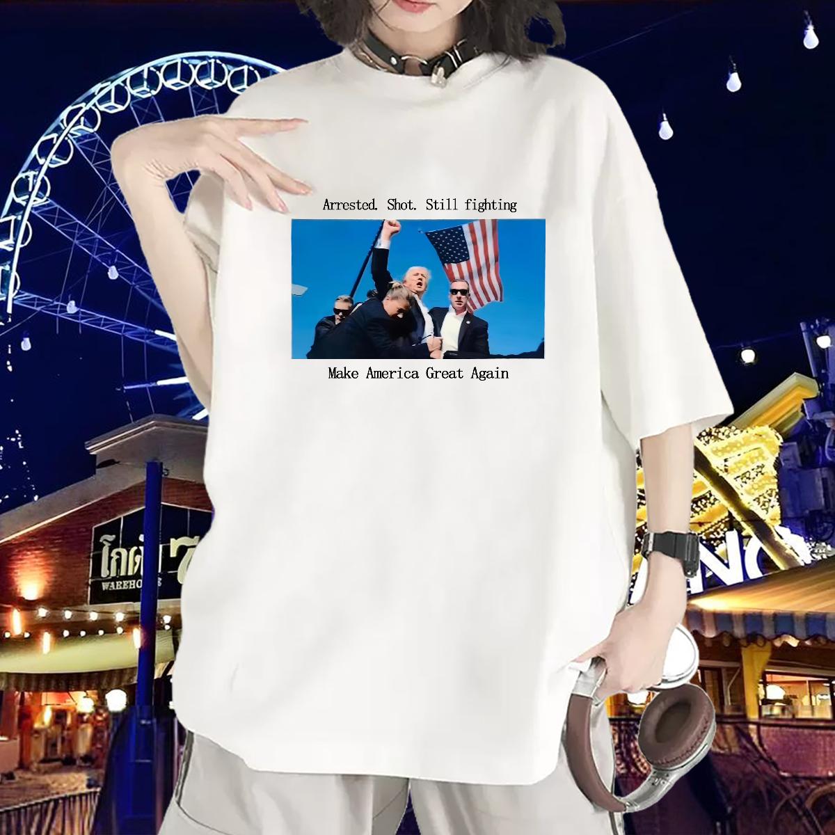 DIY Women T Shirts 230g 100% Cotton O-Neck Short Sleeve Cotton Make America Great Again Cartoon Printing S-4XL Top Tees Daily Wear High quality Women 