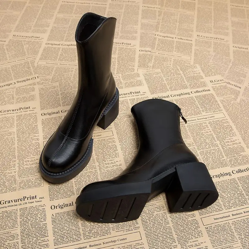 Heeled Footwear Womens Ankle Boots Work Very High Heels Brown Chunky Platform Short Shoes For Woman Waterproof Booties Black Pu 240708