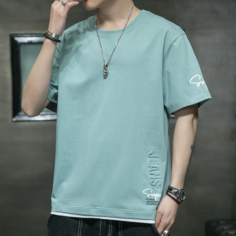 Flash delivery short sleeved men's trendy Korean version summer simple and fashionable with loose cotton round neck T-shirt inside
