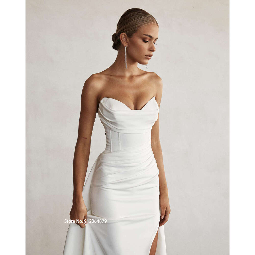 Modern Mermaid Front Slit Sweep Train Wedding Gowns Sweetheart Bridal Dresses Boho Women Custom Made
