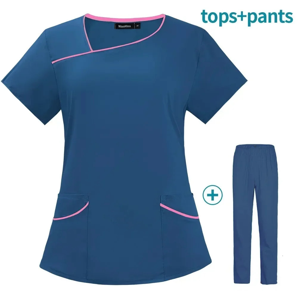 Stretch Scrub Tops With Pocket Pants Nurse Uniform Summer Doctor Surgery Overalls Beauty Salon Workwear Uniforms 240708