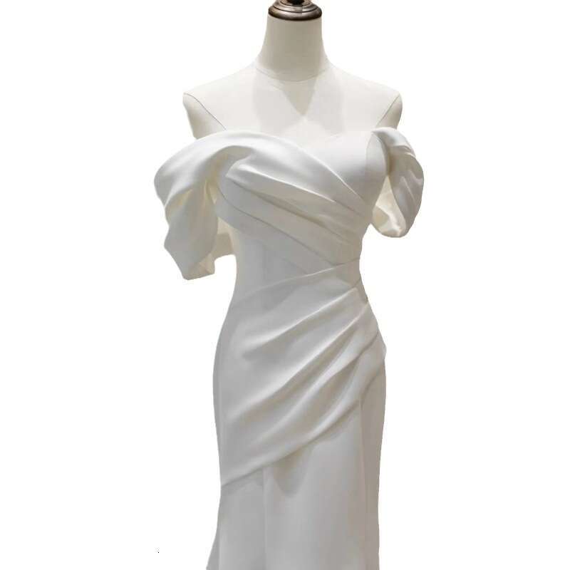 New Mermaid Wedding Dresses With Small Train Elegant Boat Neck Sexy Backless Bridal Dress Satin Simple Vestidos De Novia