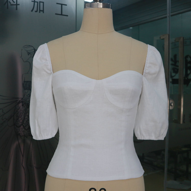 233ref Pure White Linen Top 2020 Summer New French Style Women's Clothing Chiffon Floral Dress Temperament Bifurcated Waist Novelty Lace Dress Ro