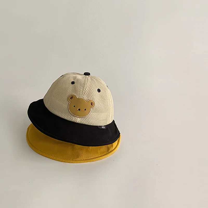 Summer Mesh Baby Sun Hat Cute Bear Outdoor Fighting Hat Suitable for Children Wide Brim Boys and Girls Fisherman HatW240713