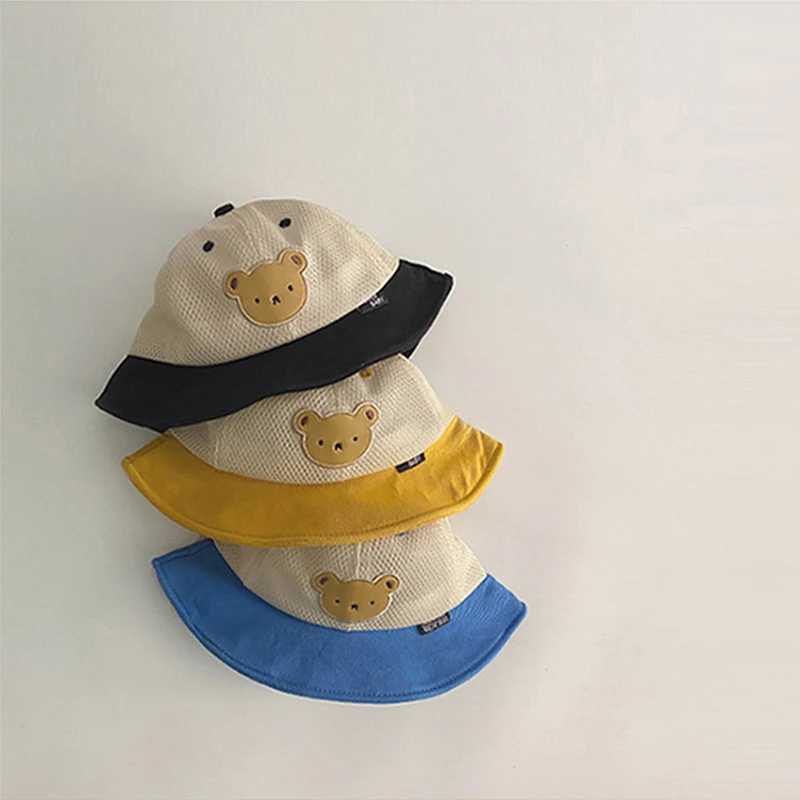 Summer Mesh Baby Sun Hat Cute Bear Outdoor Fighting Hat Suitable for Children Wide Brim Boys and Girls Fisherman HatW240713