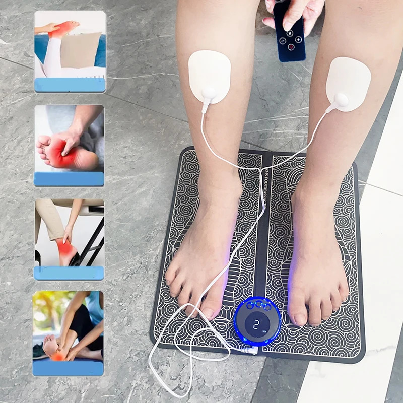 Remote control foot massage pad with 2 patches for full body massage and USB charging convenient and fast 240713