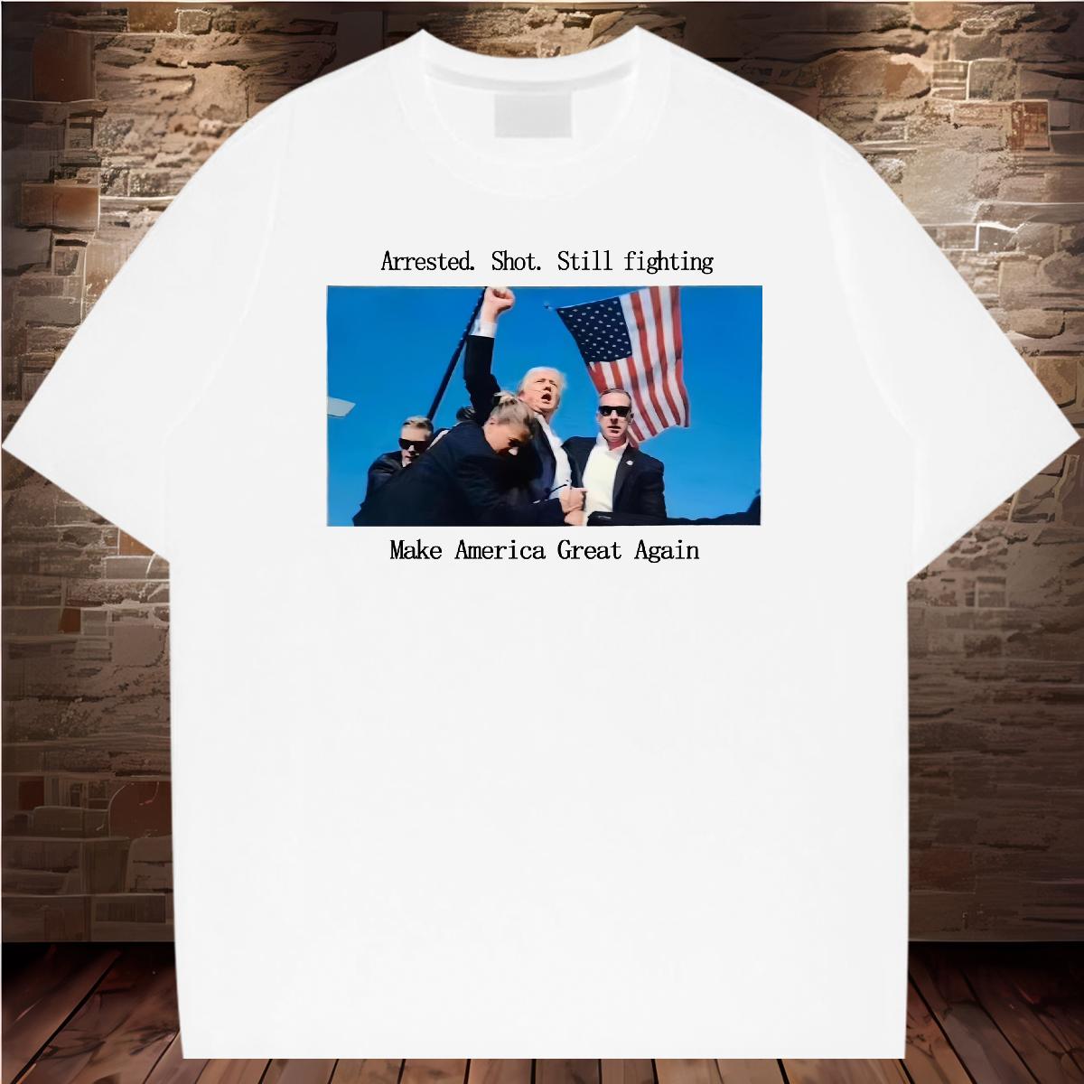 Fashion Designer Men T Shirts Trump shooting incident 230g 100% Cotton Skull Couples T Shirts Casual Beach Round Neck Short Sleeve Comfortable Wear