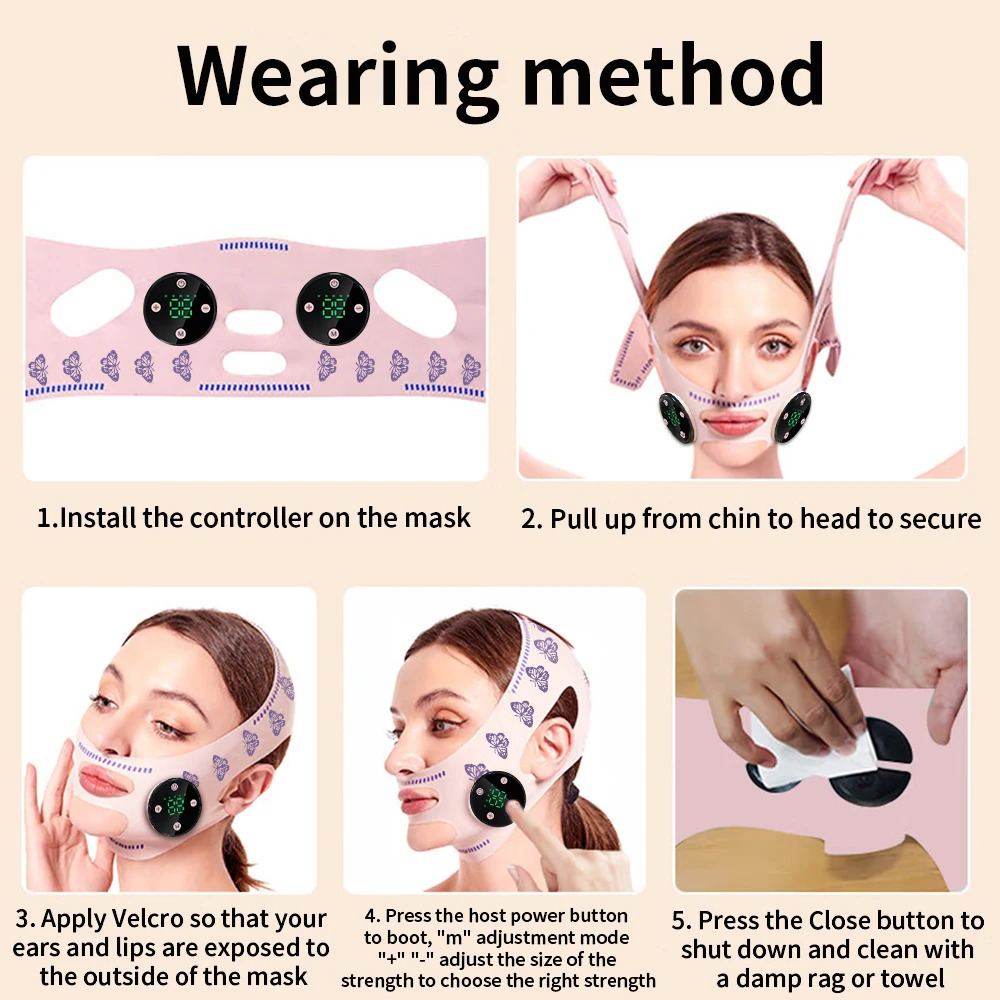 EMS Head Massage USB Charging Face Slimming Belt Face Reduce Double Chins Cheeks Improve Face Slimming mask 240713