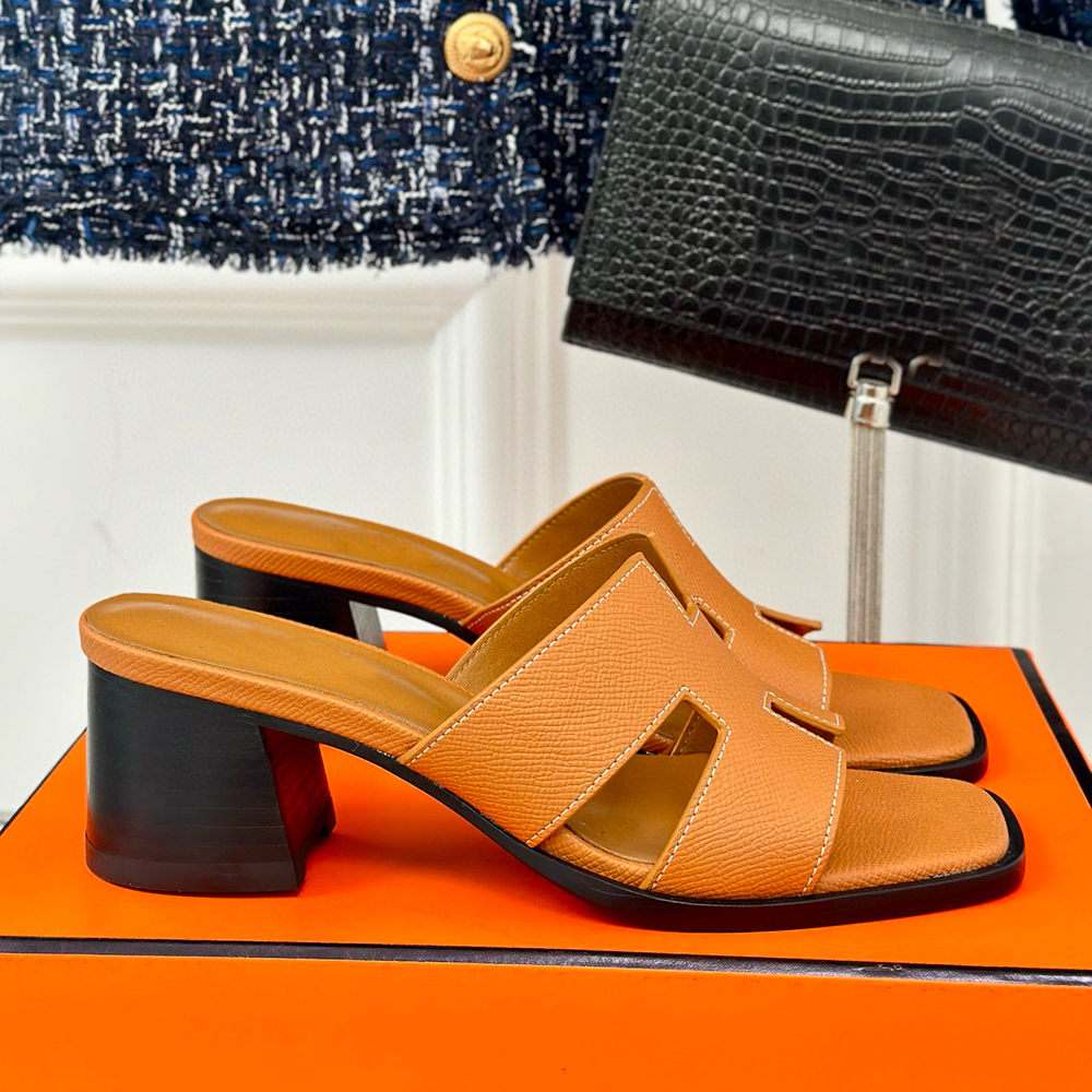 Classics Chunky Heel Genuine Leather mule slippers summer block heeled open toe slippers sandals slides women&#039;s luxury designer leather outsole patry evening shoes