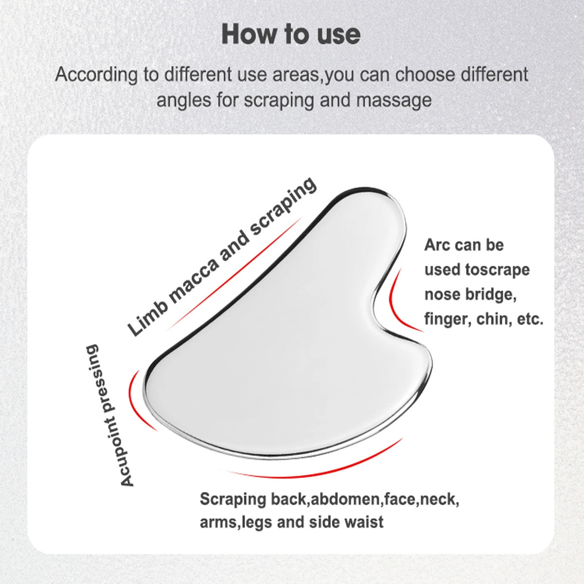 1 piece of Guasha tool stainless steel Guasha massage tool natural universal silver metal Guasha beauty and skin care 240713