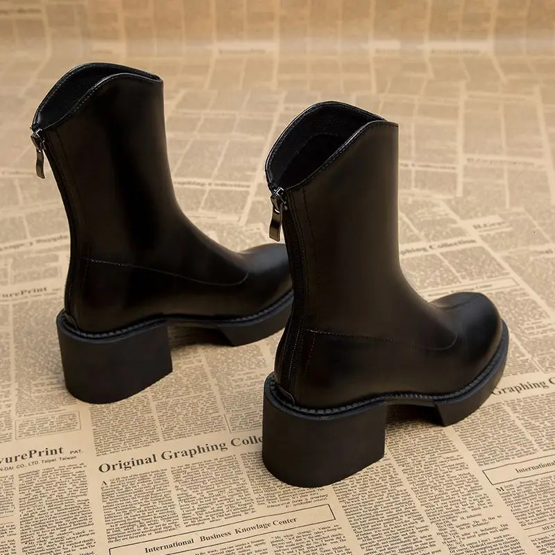 Heeled Footwear Womens Ankle Boots Work Very High Heels Brown Chunky Platform Short Shoes For Woman Waterproof Booties Black Pu 240708