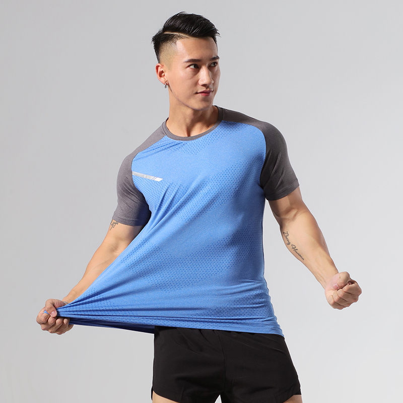 Lighing Delivery Outdoor Leisure High Elastic Fabric Trendy Short Sleeve Men's Summer Thin Style Breathable Sports Versatile Fiess Quick Drying T