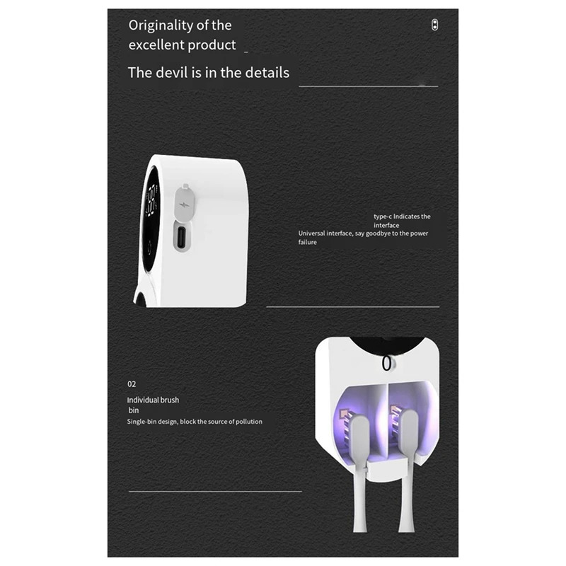 UV Toothbrush Holder Sanitizer Tooth Brush Head Disinfection Box Intelligent Induction Germicidal Storage Stand Double 240713