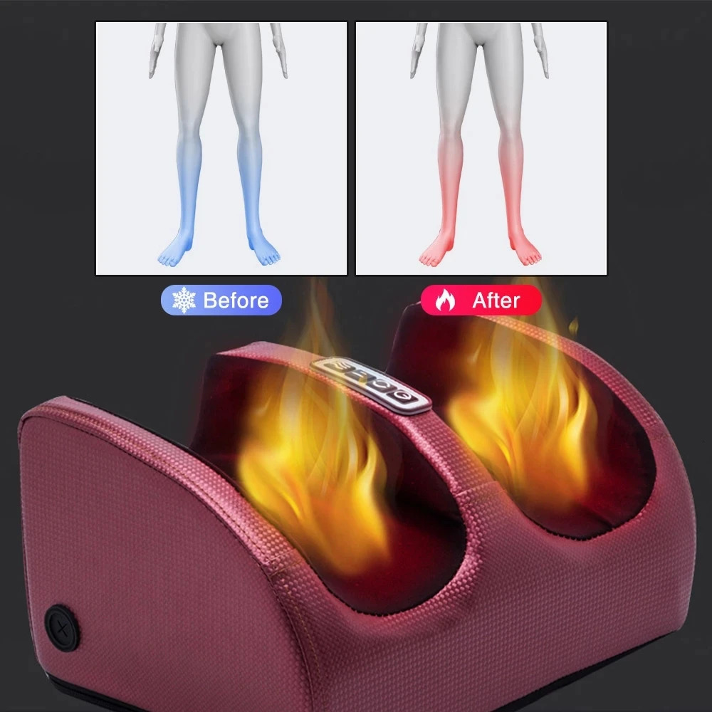 Electric foot massager for deep muscle massage heating treatment finger pressure kneading roller relaxing body pain relieving foot hydro machine 24071
