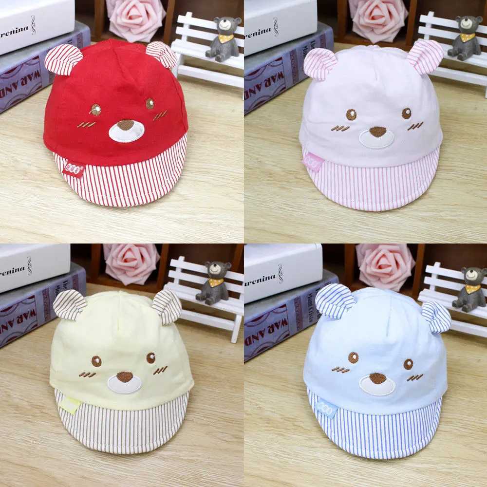 2018 New 4-Color Newborn Baby Boys and Girls Baseball Hat Neutral Bear Striped Hat Cute Bear Ear HatW240713