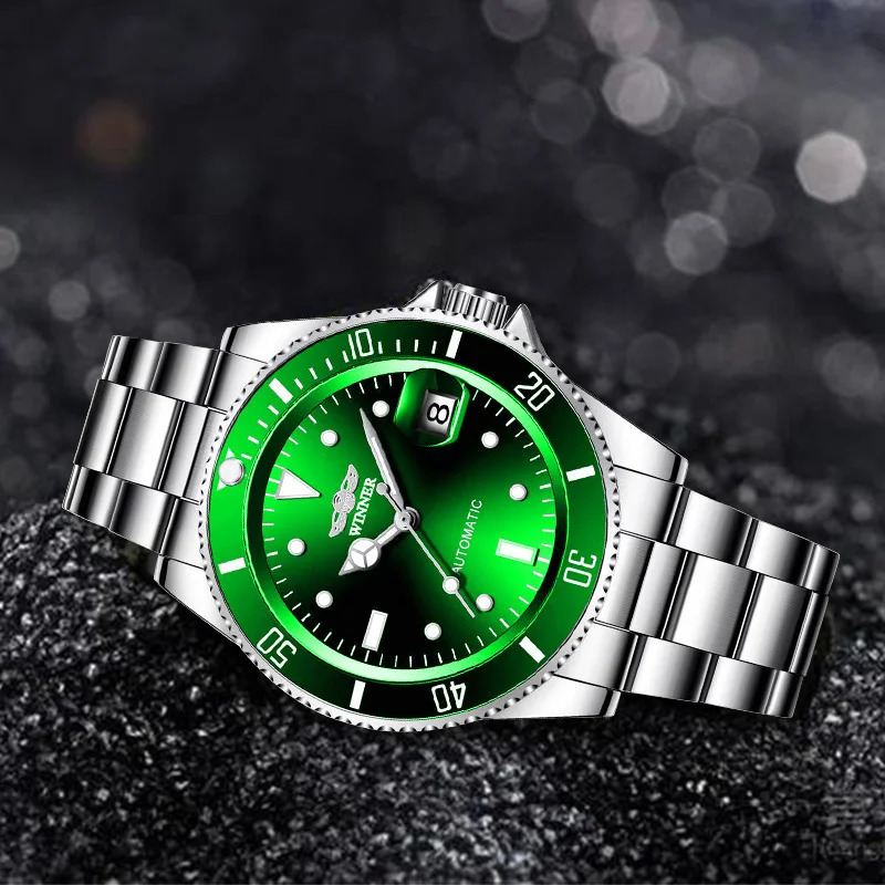 Winner 02B Can rotate the bezel Waterproof Luminous Casual Automatic Mechanical Watches Sports Men Steel Wristwatch Reloj Hombre 240709